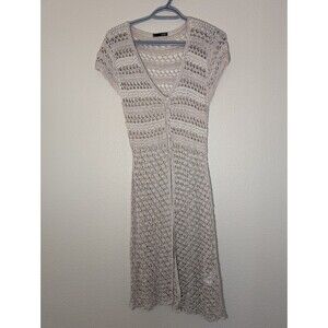 GIVe Dress 4 Crochet Y2K Knit Sleeveless Cardigan Midi Boho Top Beige